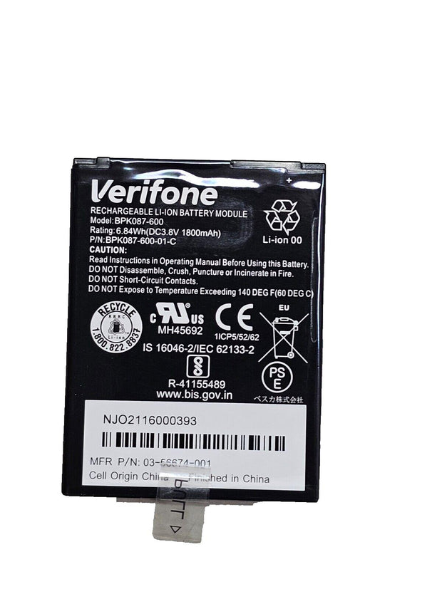 NEW Genuine Verifone LI-ON Battery BPK087-600 3.8V 1800mAh For Use w/ E285 IPAY