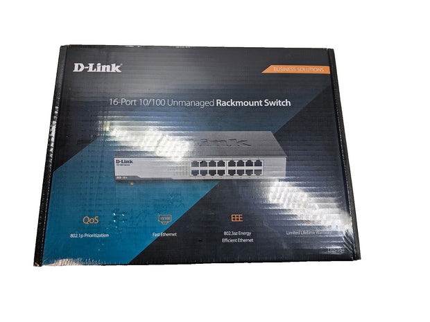 D-Link DSS16+ 16-Ports Unmanaged Rack-Mountable Switch 10/100 802.3AZ, NIB