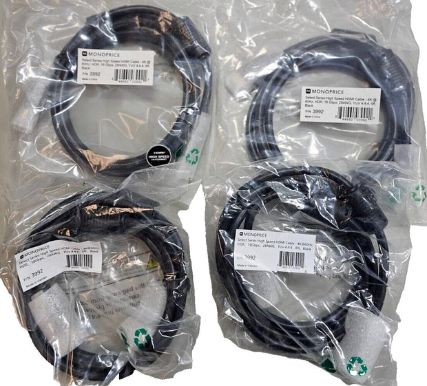 4Pack Monoprice 3992 6' HDMI High Speed 4K@60Hz/18Gbps/28AWG Cable