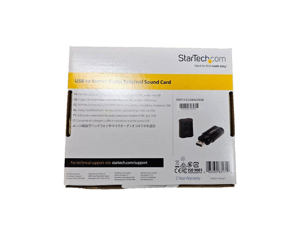 Startech USB Sound Card, 3.5mm audio adapter to USB, External ICUSBAUDIOB