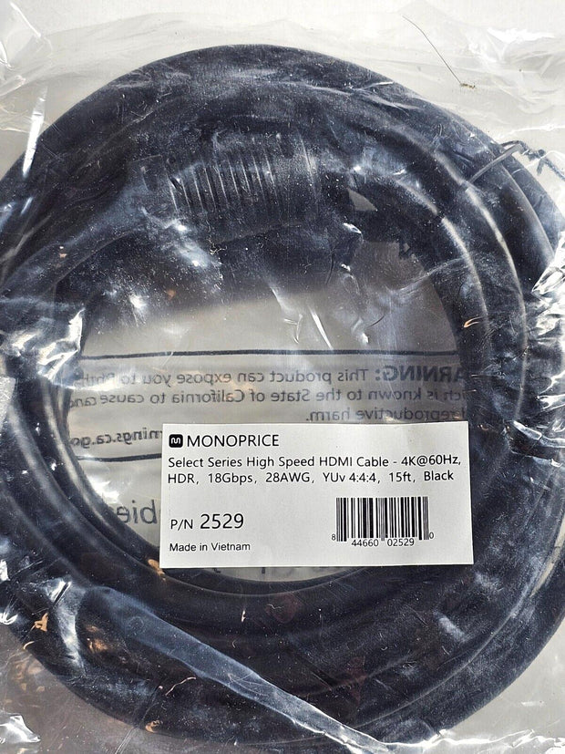 Lot 4 New Premium Monoprice 2529 4k@60Hz, HDR, 18Gbps, 15ft HDMI Cables, Black