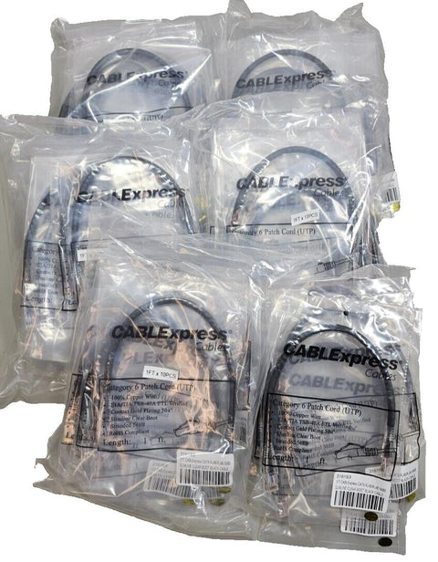 Bulk Lot Lot 1000PC Cat6 RJ45 Ethernet Cables Black, 1ft, Gold Plated, Sealed