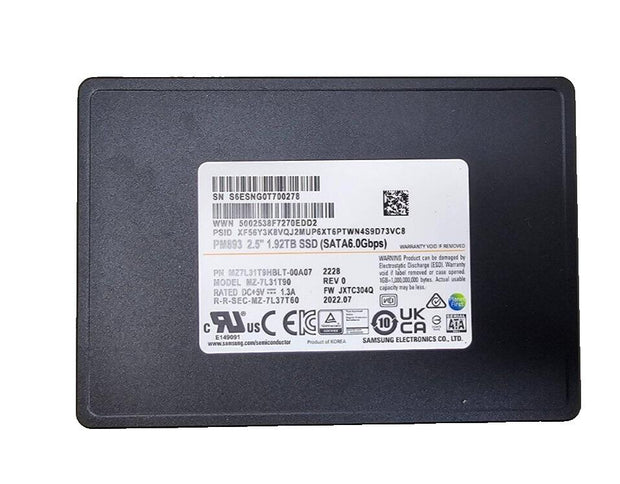 New Samsung PM893 1.92TB SATA 6Gb/s 2.5'' Enterprise SSD, MZ-7L31T9A ,Encrypted