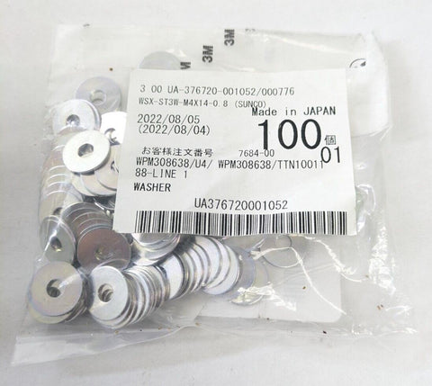 Pack of 100 Misumi Washer M4 Flat WSX-ST3W-M4X14-0.8 I.D. 4mm O.D. 14mm Steel