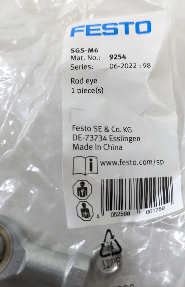 2PCS Festo 9254 SGS-M6 Spherical Cylinder Mounting Rod Eye Joint Bearing, Steel