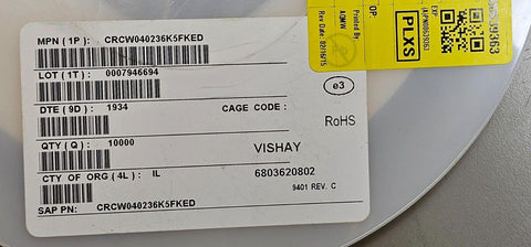 10000PCS CRCW040236K5FKED Vishay Chip Resistor 36.5k Ohm 62.5mW 1/16W 1% 0402