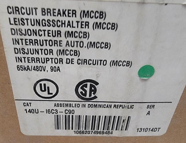 Allen Bradley Molded Case Circuit Breaker 140U-I6 90A 600VAC 3 Pole 140U-1C3-C90