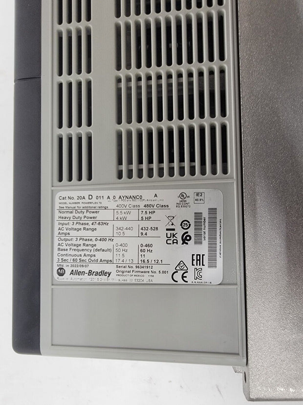 New 2022 Allen-Bradley PowerFlex 70 20AD011A0AYNANC0 AC Drive 7.5HP 480V 11A 3Ph