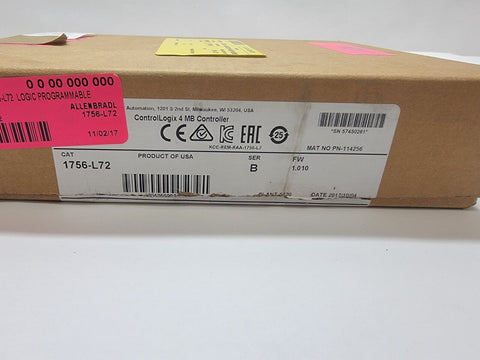 Allen Bradley 1756-L72 Series B ControlLogix 4 MB Controller 2017 New Open Box