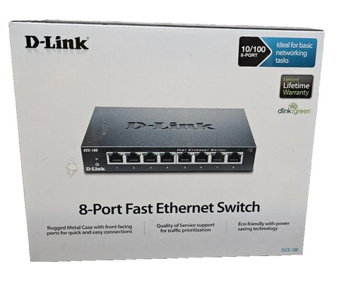 D-Link DES-108 8-Port Gigabit Network Switch, Unmanaged, Factory Sealed.