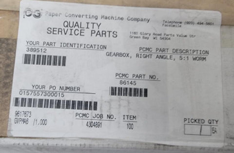 Paper Converting Machine Company P/N 0221 19071 Gearbox, 5:1