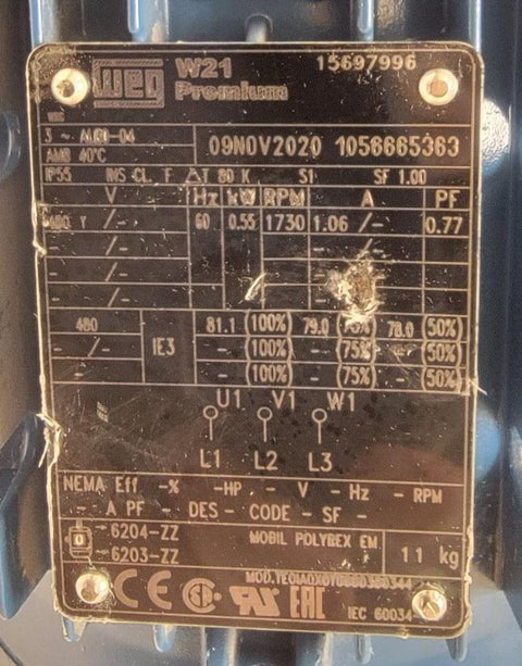 WEG AC Motor 09N0V2020 W21 Multimounting High Efficiency Motor Assembly