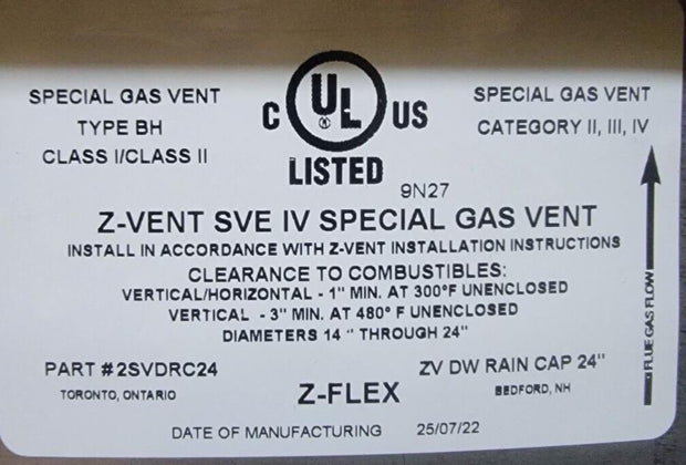 Z-Vent SVE IV Special Gas Vent 2SVDRC24 Special Gas Vent Type BH