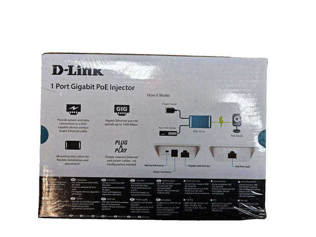 D-Link DPE-301GI Gigabit PoE+ Injector, 30 Watts, 802.3af/at Compliant, 100m