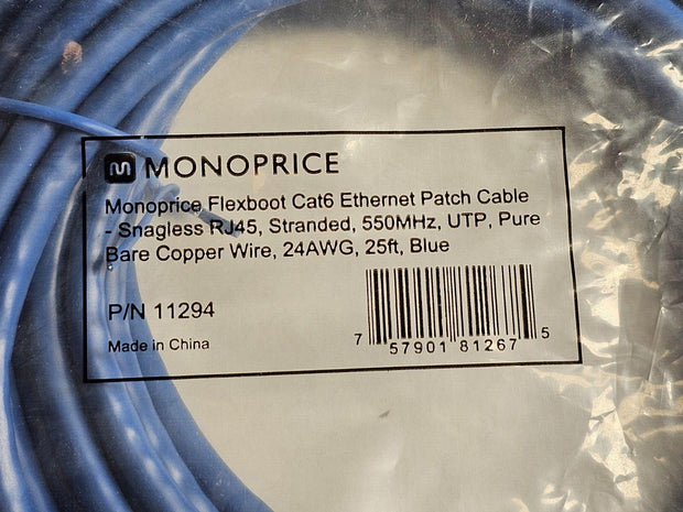 Lot 11 Monoprice 550 MHz Category 6 Patch Cord (UTP) 25 ft. #11294, New, Sealed