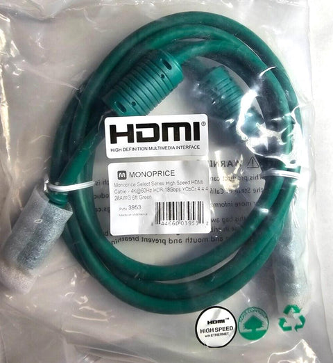 Lot 10 New Premium Monoprice 3953 4k@60Hz, HDR, 18Gbps, 6ft HDMI Cables, Green