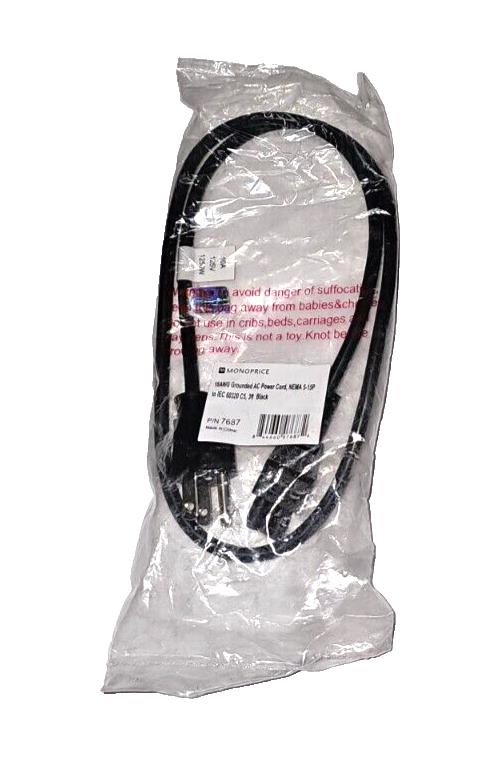 Qty 11 Monoprice 7687 Power Cords, NEMA 5-15P to IEC 60320, 18AWG, 10A/1250, 3'