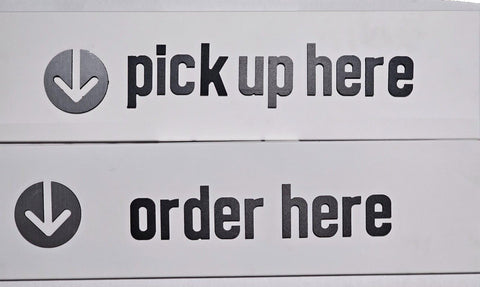 28.5x7.5" Pick Up Here & Order Here Sign Small Business Restaurant, White, Metal