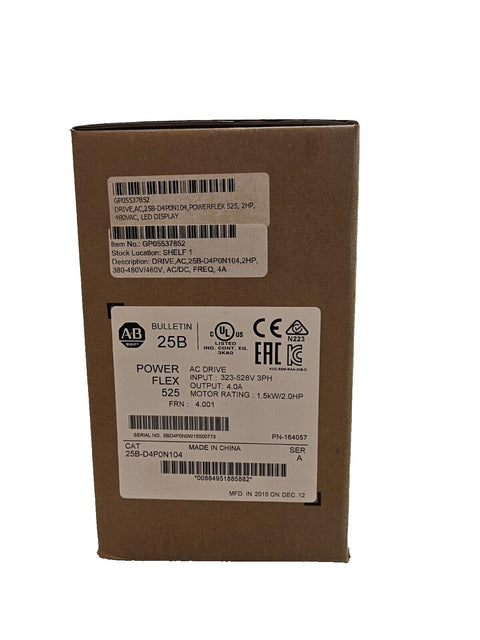 Allen-Bradley Powerflex 525 25B-D4P0N104 2 HP 480V 3-Phase AC Drive