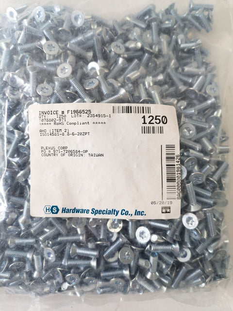 QTY 1250 Hardware Specialty Torx Flathead ISO 14581 Zinc/Stainless Hex Screws