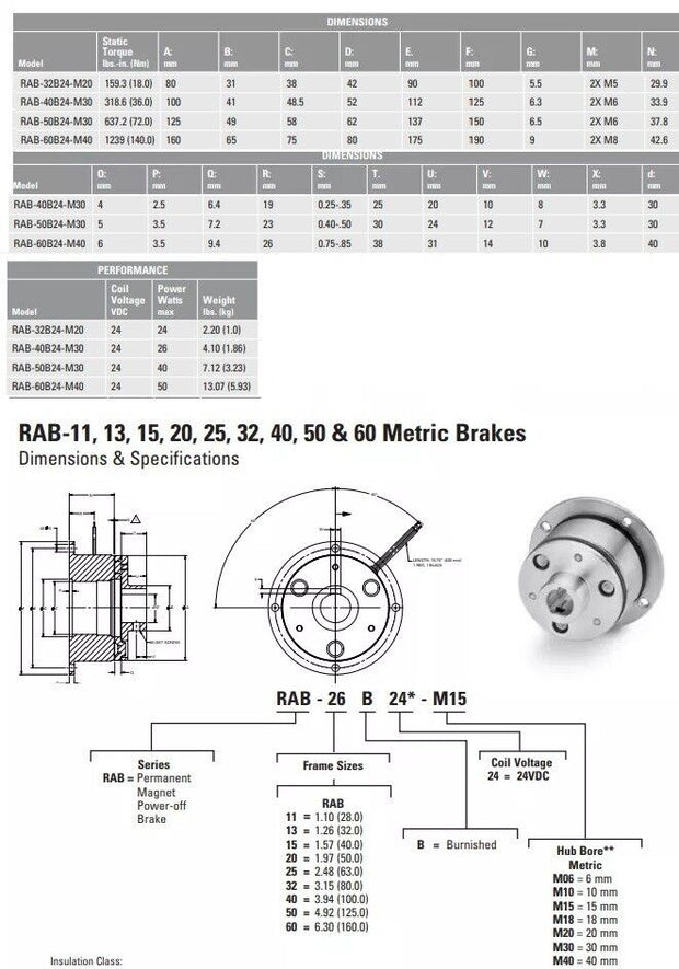 Deltran RAB-60A DC24V Permanent Magnet Clutch Friction Brake w/ Long Hub