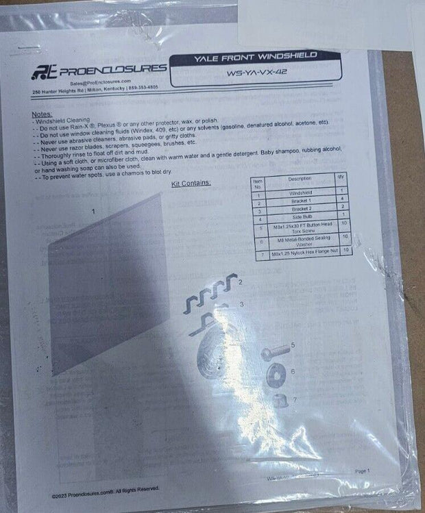 Pro Enclosures WS-YA-VX-42 Windshield Enclosure Kit  For Hyster Yale Forklifts