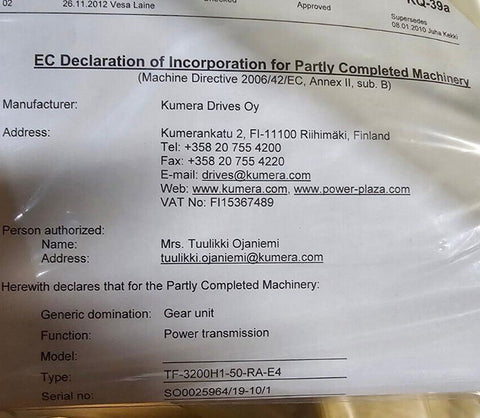 Kumera TF Series Shaft Mounted Helical Gear Unit Assembly 5.5kW - New