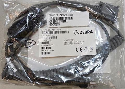 Zebra CBA-R31-C09ZAR 7ft Coiled RS232 to RJ45 Barcode Scanner EVM/DCS Cable