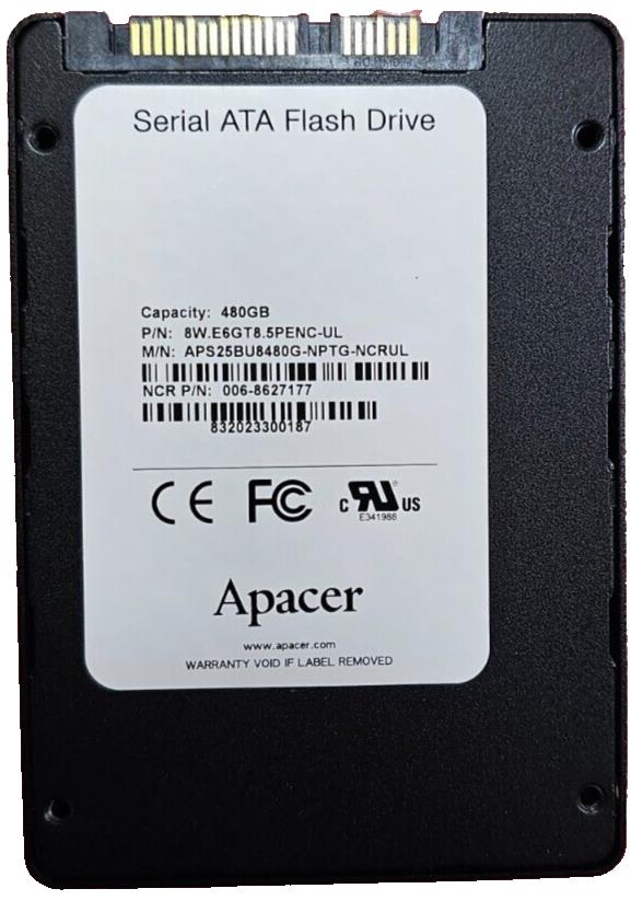 New NCR S500 Imaged Replacement SSD, 480GB  SATA3, Apacer APS25BU8480G 8W.E6GT8