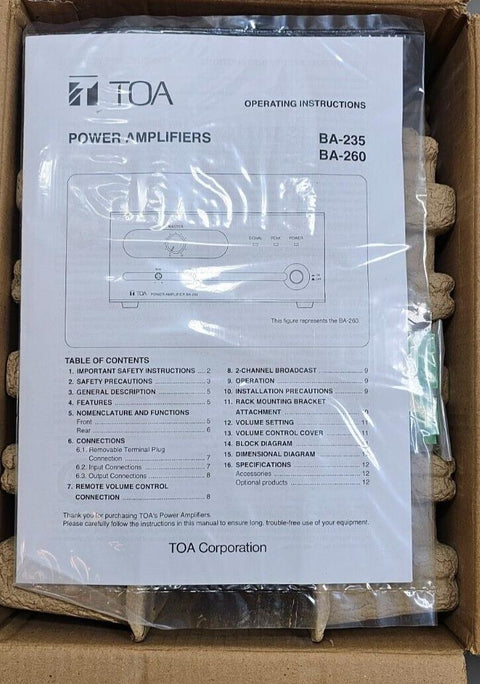 NIB TOA Electronics BA-235 CU 1-Ch Power Amplifier, 35W, For PA/Background Audio