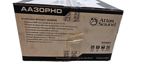 NIB Atlas Sound AA30PHD 3-Ch 30W Mixer Amplifier 25V/70.7V Variable Controls