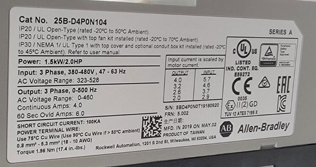 Allen-Bradley 25B-D4P0N104 PowerFlex 525 AC Drive