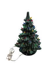 Vtg 2 Piece Atlantic Mold Ceramic Green Lighted 17" Christmas Tree, Scroll Base