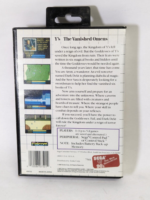 Ys: The Vanished Omens (Sega Master, 1988) COMPLETE with Case and Manual