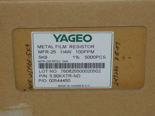 YAGEO 5.90KXTR 1/4W Metal Film Resistor Box of 5000 MFR-25FRF52-5K9