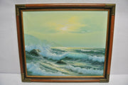 W. Singer Oil Seascape Painting, Waves, Seagulls - 27" x 23.5" Framed, Signed