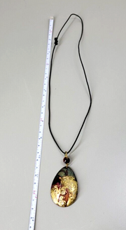 Vintage Pendant Necklace, Handmade, Metal Dew Drop, Painted, Gold Flakes, Large